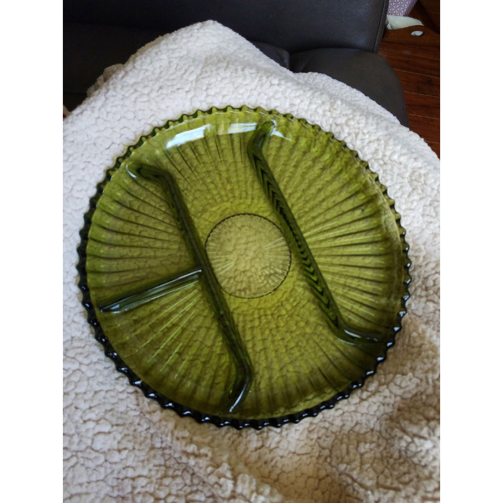 Green glass Vintage relish dish